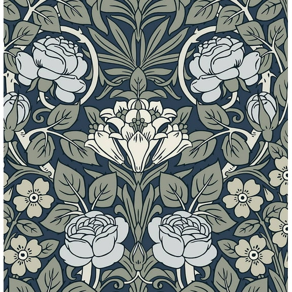 NextWall Bluestone Vintage Rose Peel and Stick Wallpaper