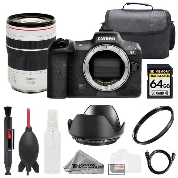 Canon EOS R5 Camera   RF 70-200mm f/4 L IS USM Lens  64GB   Bag  UV Filter- Basic Kit (International Version)