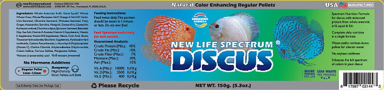 New Life Spectrum Discus Color-Enhancing Fish Food Pellets, Regular (1-1.5mm), 5.3 oz