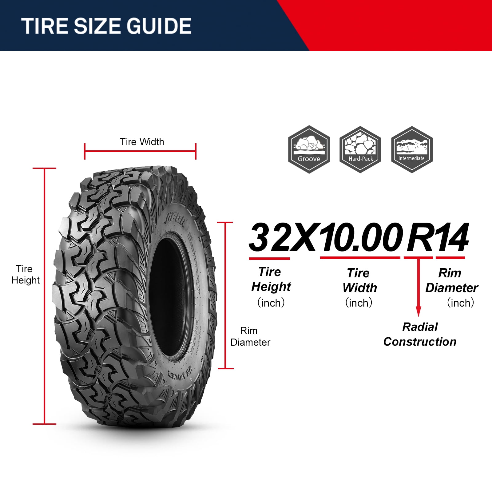 OBOR Brawer 10 Ply UTV Tires Front/Rear Radial Tires 32x10x14 32x10R14 SxS Tires