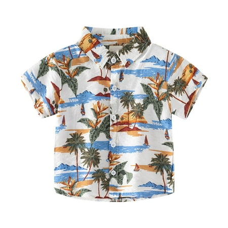 

KDFJPTH Little & Big Boys Button Down Hawaii Shirts Short Sleeve Tropical Shirt for Kids for 2 To 8 Years Old Toddler Tops