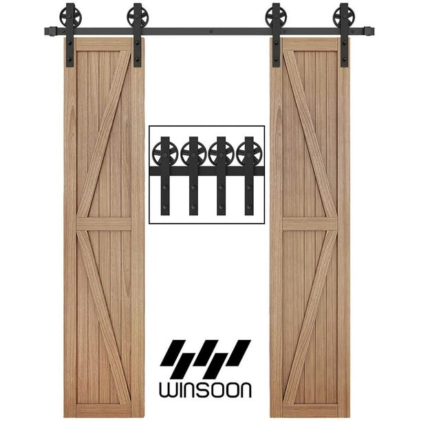 WINSOON 6.6FT Wood Double Sliding Barn Door Hardware Kit Basic Black