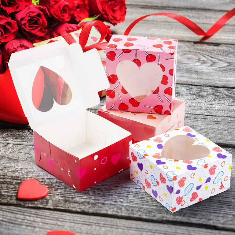 ReliThick 12 Sets Valentine's Day 10 x 10 x 5 Inch Cake Boxes with Cake  Boards Valentines Cupcake Boxes 10 Inch Cake Boxes with Window for  Valentines