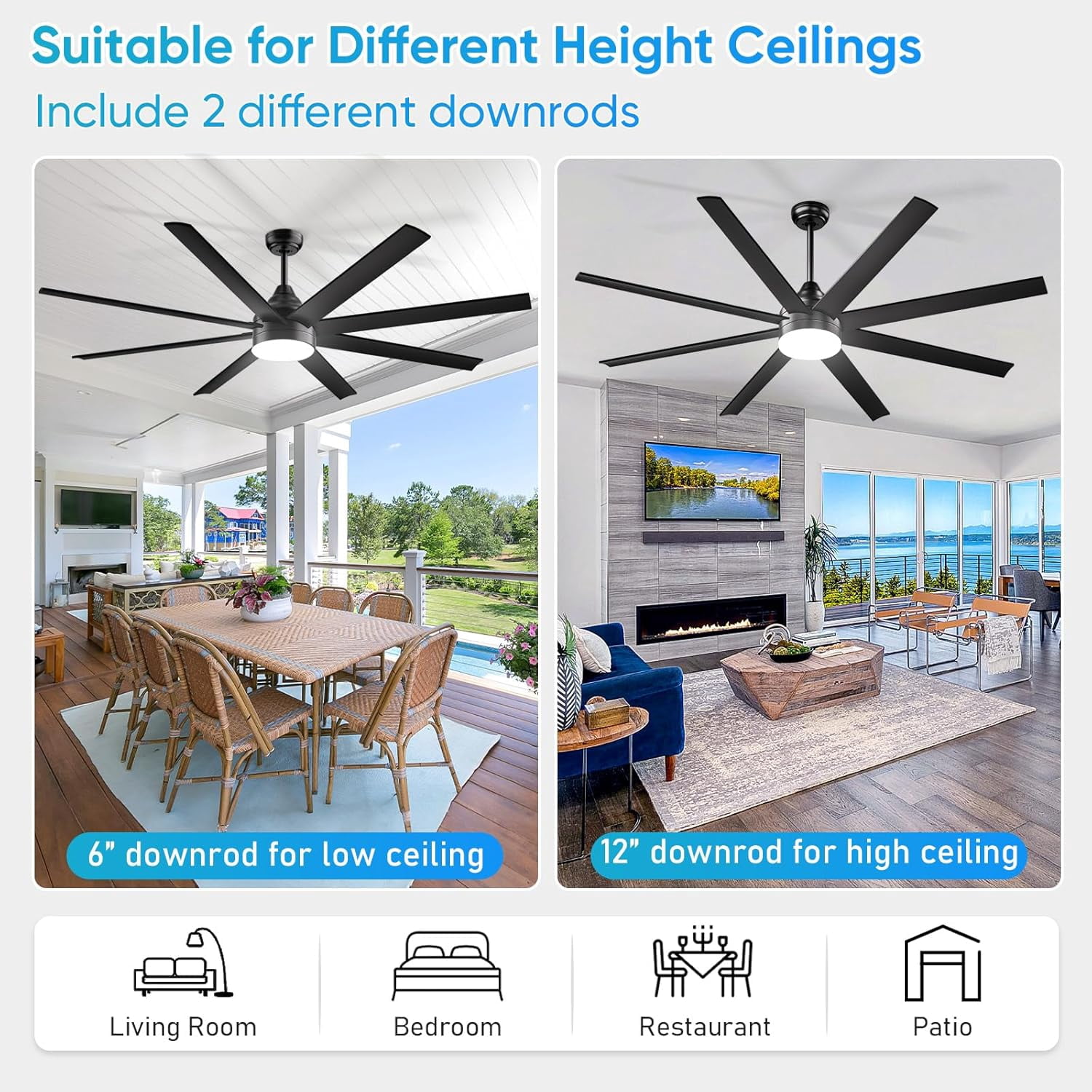 Nordic Hygge 72 Inch Large Ceiling Fans with Lights and Remote