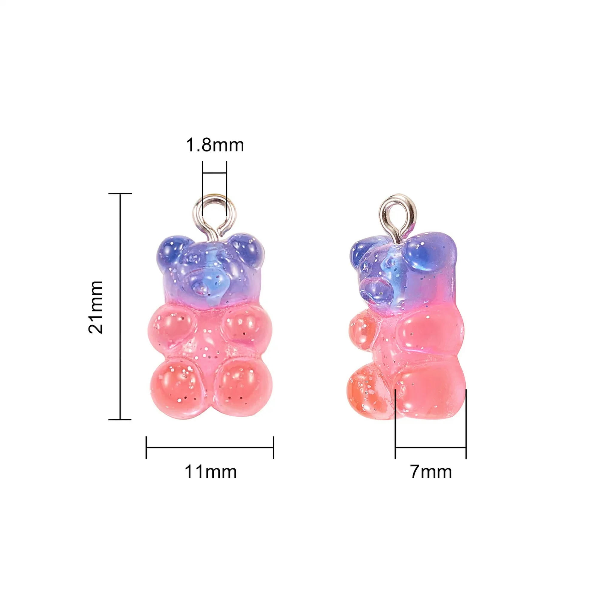 U8MO 160x Gummy Bear Charms Glitter Powder Resin Pendant for Jewelry Making Keychain