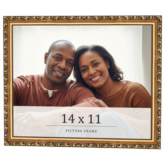 14x11 Frame Black & Gold Solid Wood Picture Frame Width 1.125 Inches | Interior Frame Depth 0.375