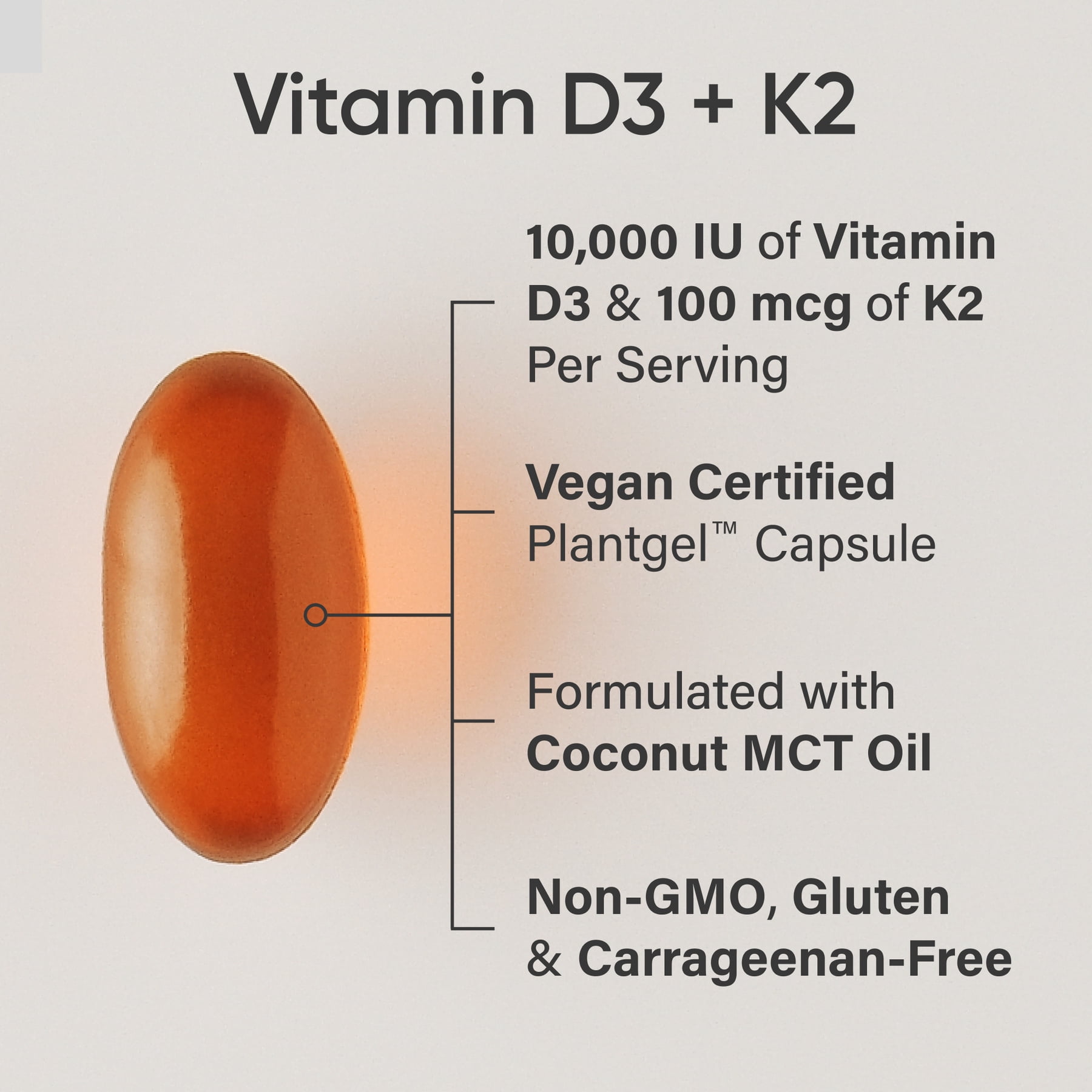 Sports Research® SR Vegan D3 10,000iu Vitamin K2 100mg Vegan Certified Soy Gluten Free (60 Veggie Softgels)