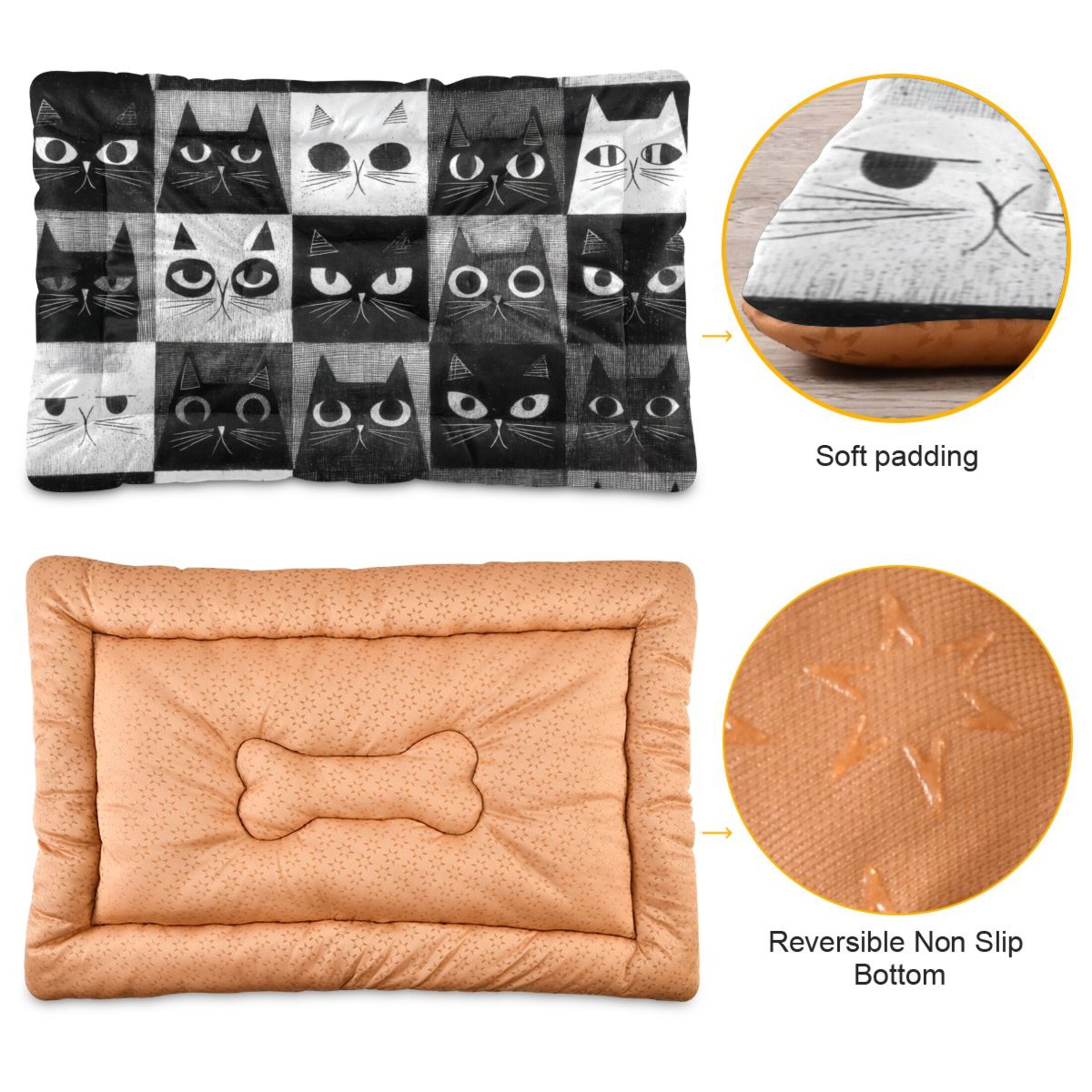 Cozy Mat Pet Bed Indoor Outdoor Warm Soft For Cat Dog Puppy(S/M) Black White Cat Squares