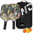 thumbnail image 1 of Pickleball Paddle Set Of 2, Fiberglass Pickleball Rackets With Honeycomb Core, 4 Outdoor Balls & Carry Bag | Lightweight Paddles With Comfort Grip For All Skill Levels - Doodle, 1 of 5