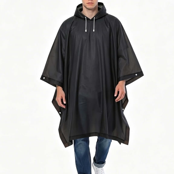 UTSJKR Mens Loose Fit Hooded Rain Poncho with Drawstring Closure Lightweight Waterproof Cape for Hiking Camping Travel Outdoor Rain Protection Black