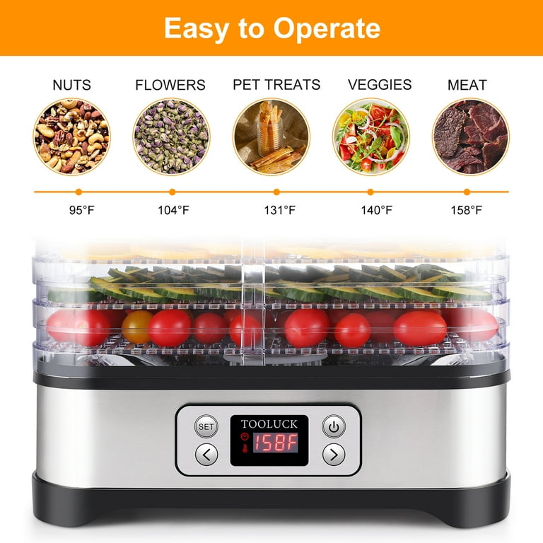 TOOLUCK Electric Food Dehydrator Machine,250W Power,Timer and