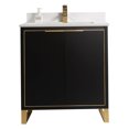 thumbnail image 2 of Fine Fixtures Opulence Collection 30 in. W x 18 in. D x 33 in. H Bathroom Vanity in Black Matte with White Carrara Sintered Stone Sink - Satin Brass hardware, 2 of 8