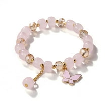 Nvzi-a Butterfly Bracelet Imitation Jade Popcorn Butterfly Crystal Glass Bracelet Women Chinese Style Bracelet Gifts For Her Wife Grandma Mother Daughter,Pink A