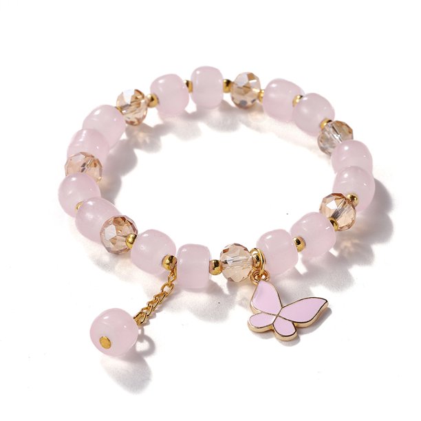 Nvzi Pulsera de mariposa de imitación de jade con forma de palomitas de maíz y cristal de mariposa, pulsera de estilo chino para mujer, regalo, rosa A