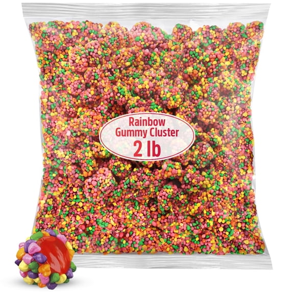 Rainbow Gummy Clusters Candy Bulk Pack, 2 lb Bag, Soft Chewy Gummies with Crunchy Candy Coating, Fruity Rainbow Flavors, Party Candy and Snack Treats