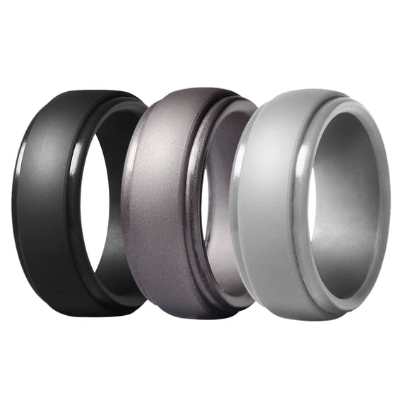 Avaner Silicone Wedding Ring for Men: 3 Pack 8mm Width Breathable Air Grooves Silicone Rubber Wedding Engagement Bands Valentine's Day Gift, Size 13