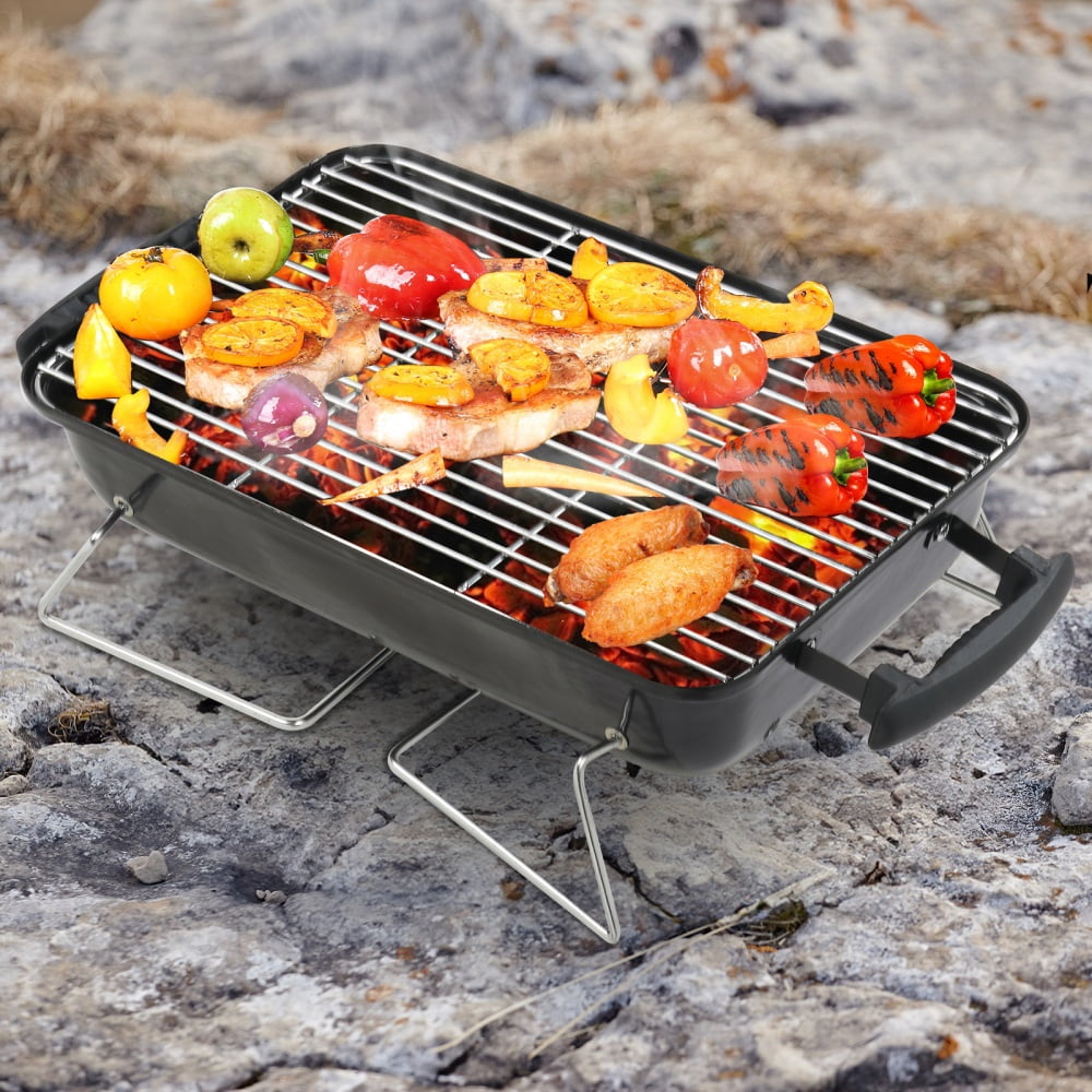 Portable Charcoal Grill Tabletop BBQ Smoker Small Camping Picnic Beach Backyard Enamel Body Chrome Plated Rack 21in Thermometer Air Vents Outdoor Barbecue Cooking Lightweight Easy Clean Use Best