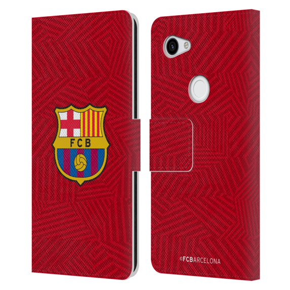 Head Case Designs Officially Licensed FC Barcelona Crest Red Leather Book Wallet Case Cover Compatible with Google Pixel 3a