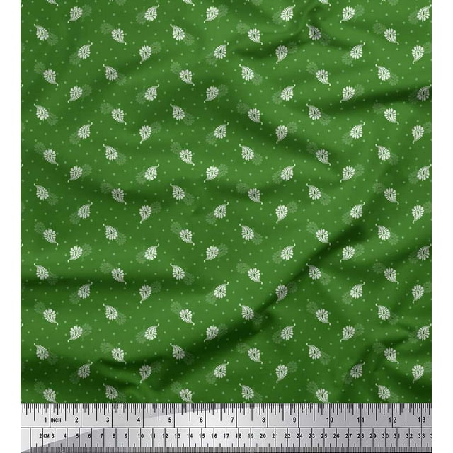 Soimoi Poly Georgette Fabric Dot & Leaves Artistic Print Fabric by Yard 52 Inch Wide