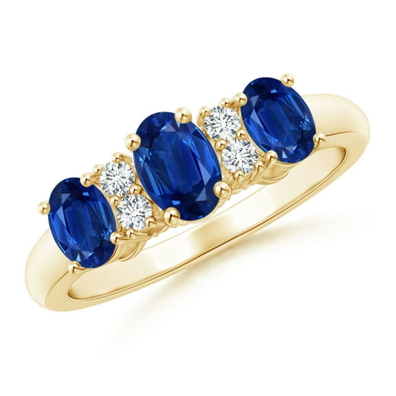 ANGARA Natural Oval Three Stone Sapphire Engagement Ring with Diamonds in 14K Yellow Gold for Women (Size-6x4mm) | September Birthstone, Anniversary, Jewelry Gift for Women | Natural Sapphire Ring