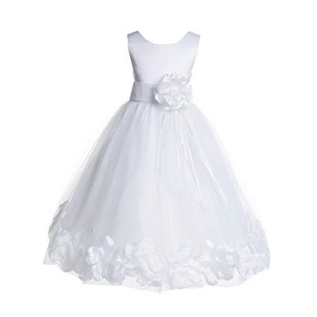 Ekidsbridal White Tulle Floral Rose Petals Formal Flower Girl Dress Wedding Tulle Dress Junior Bridesmaid Dress Holy Baptism Dress First Communion Dress Easter Summer Dresses Birthday Girl Dresses (First In Best Dress)