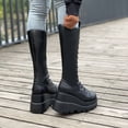 thumbnail image 6 of Women's Platform Wedge Heeled Mid Calf Boots, Punk Style Lace Up Boots, Women's Footwear, 6 of 8