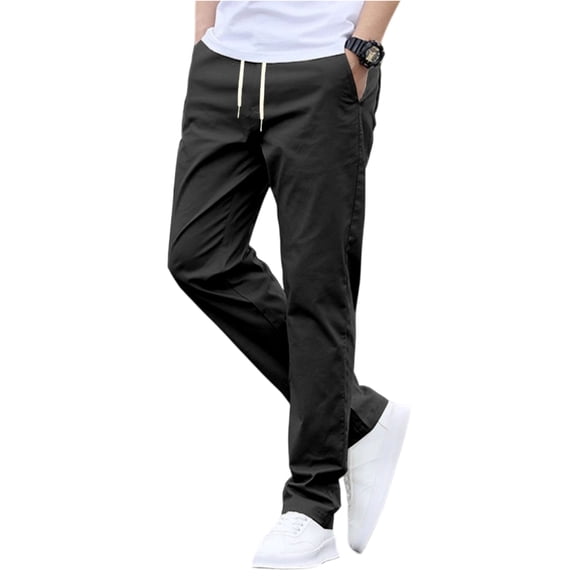 Summer New Men's Thin Cotton Casual Pants Business Solid Color Stretch Trousers Brand Male Sports Trousers Black S
