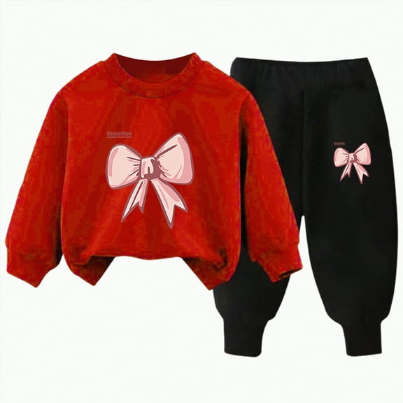 UAYOTSE Girls Outfit Sets 2 Pieces Long Sleeve Pullover Printed Girls Clothing Sets Orange Size 6 T,Sizes 4-5 Years