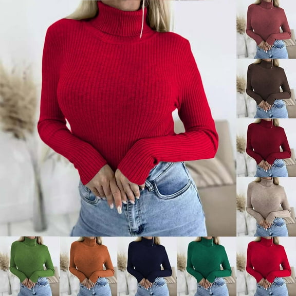 Mgmyaa Sweaters for Women Turtleneck Long Sleeve Knitted Pullover Tops Cozy Winter Slim High Neck Base Sweater