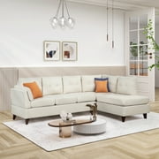 Euroco 97" Modern Linen Fabric Sofa, L-Shape Couch with Chaise Lounge, 4 Seat Sectional Sofa with One Lumbar Pad, Beige