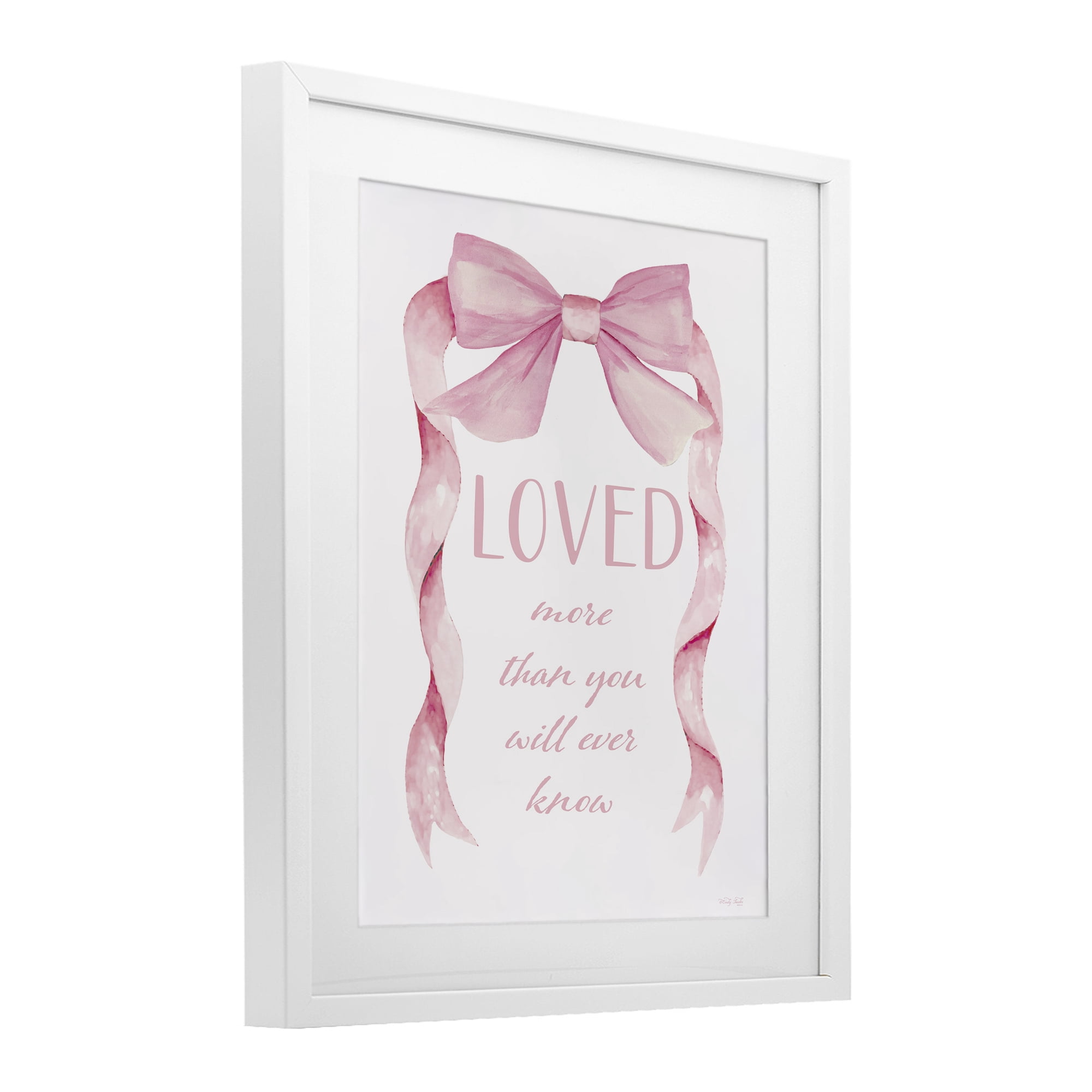 Stupell Industries Loved More Sentiment Pink Ribbon White Framed Print Under Glass, design by Cindy Jacobs