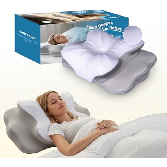 Talc-Free Cervical Memory Foam Pillow for Neck and Shoulder, Butterfly-Shaped Ergonomic Breathable Pillow for Side Back Stomach Sleepers with Pillowcase, Skin-Friendly Fabric$$Bedding