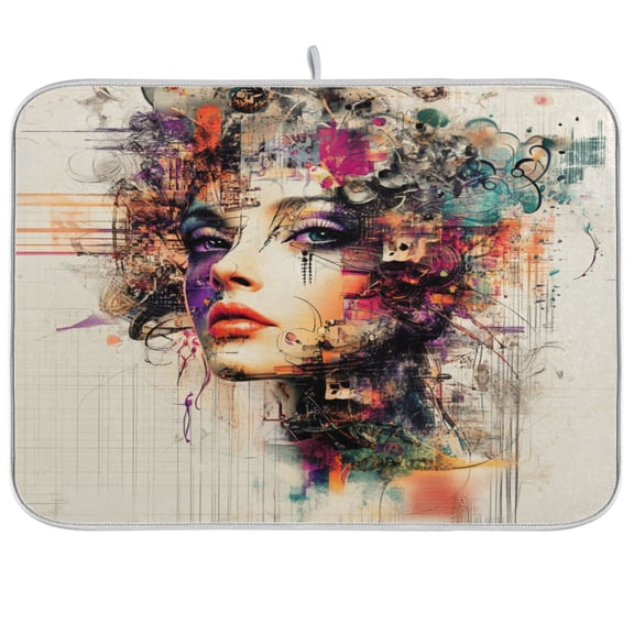 Kitchen Drying Mat 16x18In Drying Dish Mat Dish Drying Mats Kitchen Countertop Multi-Function Drain Drying Mat Kitchen Table Cyberpunk Beauty