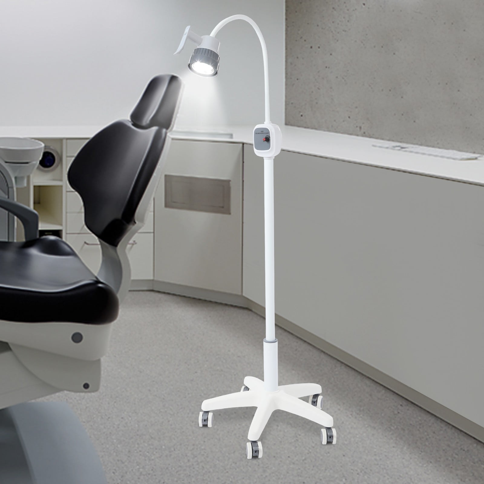 White ABS Five-Pin Oral Cavity Auxiliary Lighting Lamp With Adjustable Light And Cold Light Led Mobile Lighting Table Lamp For Diagnosis And Treatment.