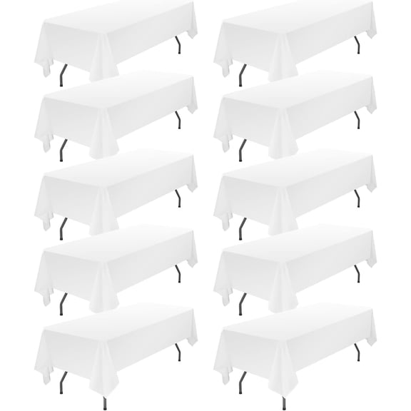 10 Pack White Tablecloth 60x102 inch Polyester Fabric Table Cloths for 6 Foot Rectangle Tables Wrinkle Resistant Linen Washable Table Covers for Party Wedding Events and Camping