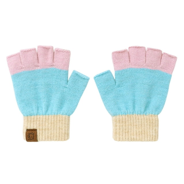 adviicd Gants d'Hiver Sans Doigts pour Enfants, Gants en Tricot à Demi-Doigt Convertible avec Rabat Mitaine pour Filles Garçons Enfants Gants de Course (Bleu Ciel, Taille Unique)