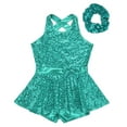 thumbnail image 3 of Alvivi Girls Sequin Dance Dress Sleeveless Skirted Leotard with Hair Tie Hip Hop Jazz Dance Performance Costume Lake Green 14, 3 of 6