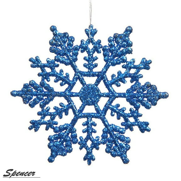 Spencer 4 inch Pack of 12 Silver Glitter Snowflake Christmas Ornaments Xmas Tree Hanging Decoration