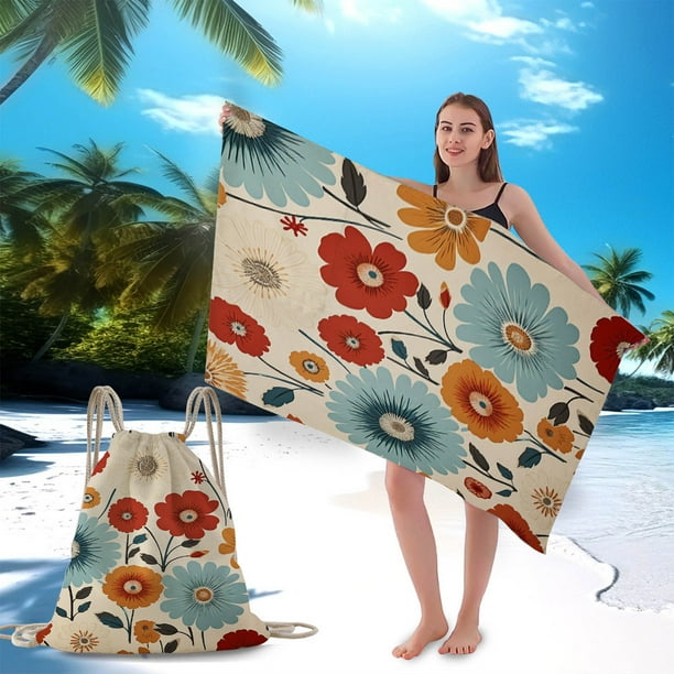 Fiudx Mochila de Toalla de Playa Dos En Uno, Toalla de Microfibra Superabsorbente, Bolsa Ligera con Cordón, Imprescindible para Fiestas En La Piscina, Accesorio de Viaje Multiusos, Tamaño 140 X 70 Cm