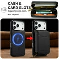thumbnail image 4 of 2 In 1 Detachable Leather Wallet and Phone Cases Compatible With IPhone 17 Pro 6.3" Wallet Case Zipper Pocket MagSafe Magnetic Phone Cases,Black,For iPhone 17 Pro, 4 of 7