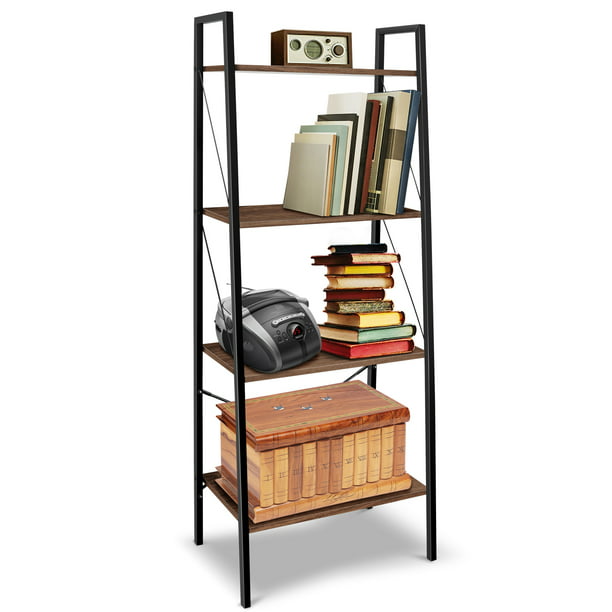Cheflaud Ladder Shelves 4 Tier, Vintage Bookcase With Ladder