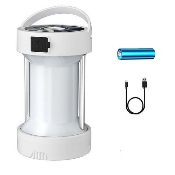 Solar Camping Tent Lamp LED Emergency Portable Lantern Spotlights Rechargeable Battery Flashlight -White