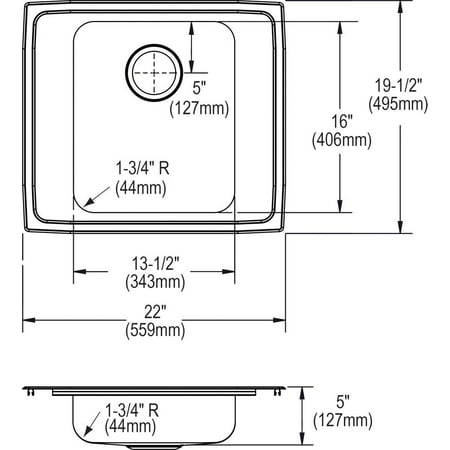 Elkay Drkad222050 Lustertone 22" Drop In Single Basin Stainless Steel Utility Sink - 2