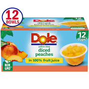 Dole Fruit Bowls Yellow Cling Diced Peaches in 100% Fruit Juice, 4 Oz Bowls, 12 Cups of Fruit