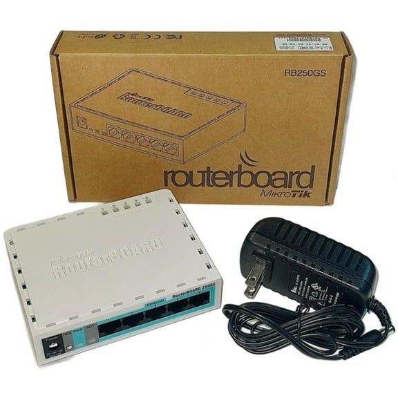 250GS Router BOARD 250GS Router, Smart Gigabit Switch, 5 ports, 10/100/1000, 1.10 lbs, AC Adaptor Included, DC8-30V, Boxed, RoHS