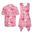 thumbnail image 7 of Psesaysky Couple Valentine's Day Outfit Matching Clothes for Husband Wife Pink Love Stripe Print Sleeveless Flared Sundress or Button Down Hawaiian Aloha Shirt for Date/Wedding, 7 of 7