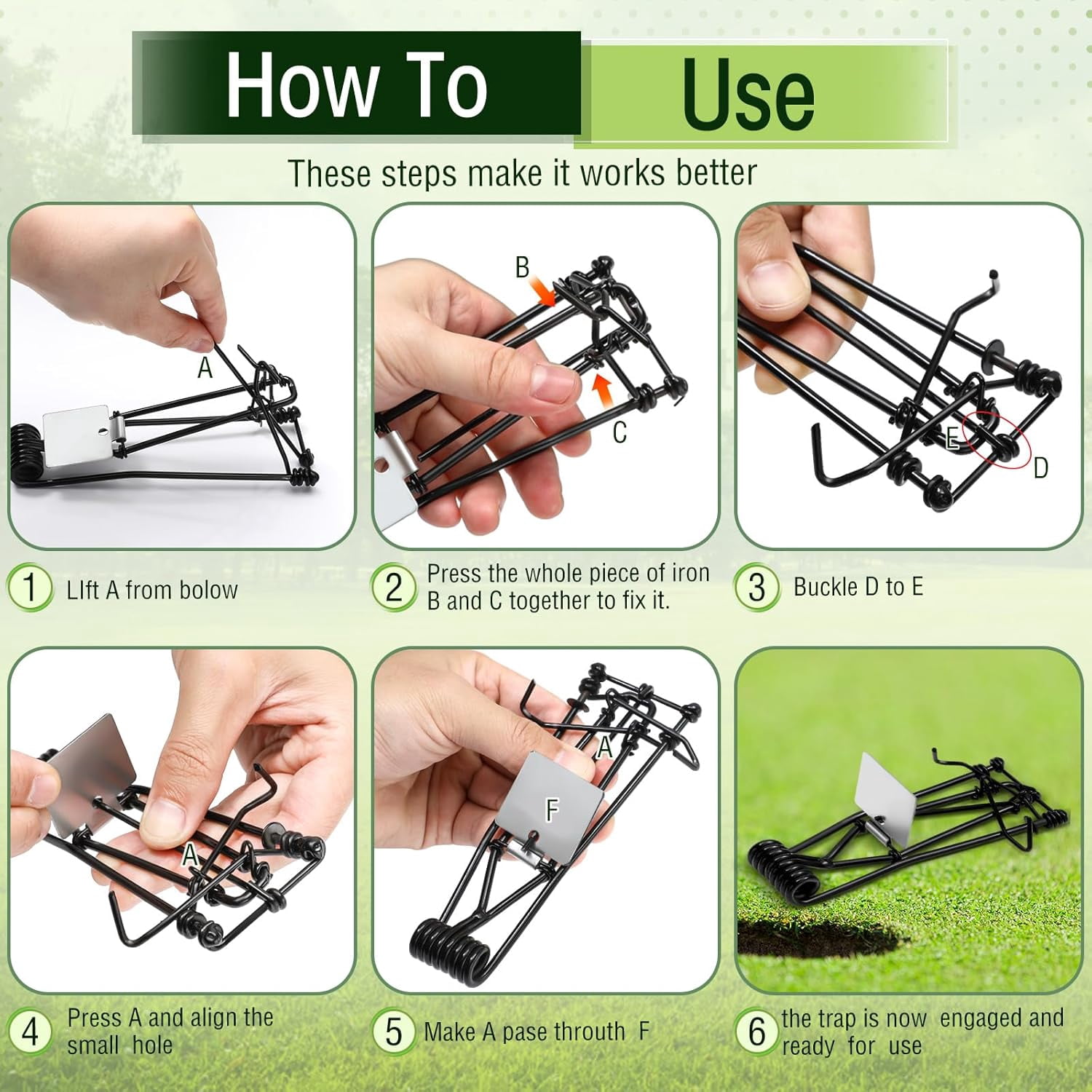8 Set Outdoor Gopher Traps Bulk - Reusable Galvanized Trap with Red Stick Flags Weather Resistant Mole Vole Killer for Farm Lawn Yard Garden (Black)