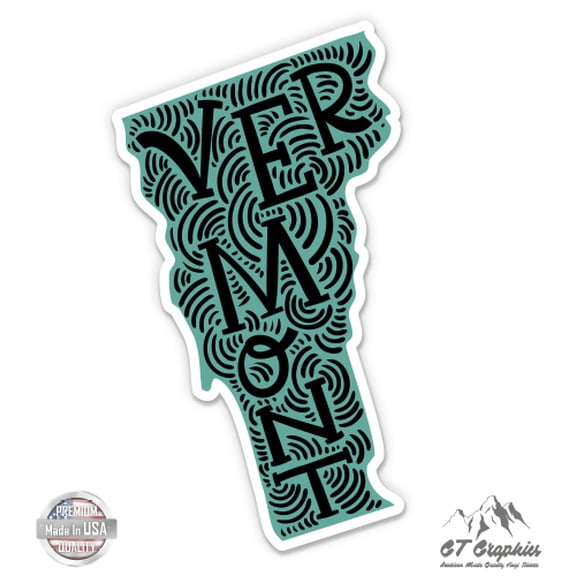 Vermont Shape Cute Letters Native Local - 3" Vinyl Sticker - For Car Laptop I-Pad Phone Helmet Hard Hat - Waterproof Decal