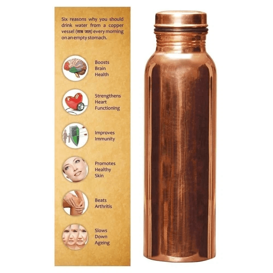 100% Pure Copper Water Bottle For Yoga Ayurveda Health Benefits 950Ml Plain