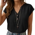 thumbnail image 6 of Horkkom Dress Shirts for Women Summer V Neck Button Short Sleeve Tops Business Work Casual Tops M, 6 of 7